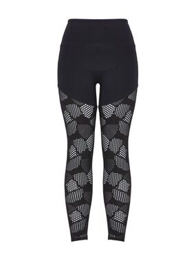 ONZIE Half And Half Black Honeycomb Mesh High Rise Leggings, Size S/M